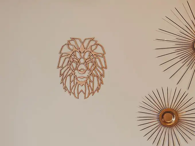 Happenings Décoration Murale En Bois Lion Géométrique 50 X 40 Cm Image 3D Facile à Mettre En Place Paysage Moderne Safari (Nut - 9