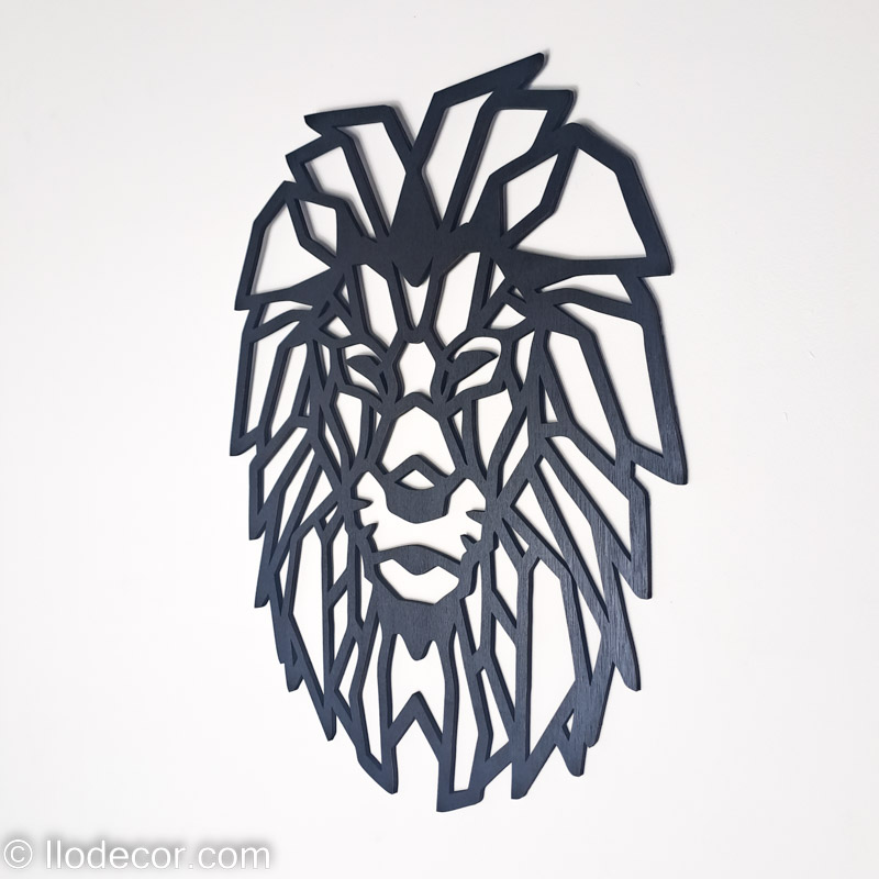 tête de lion géométrique en bois