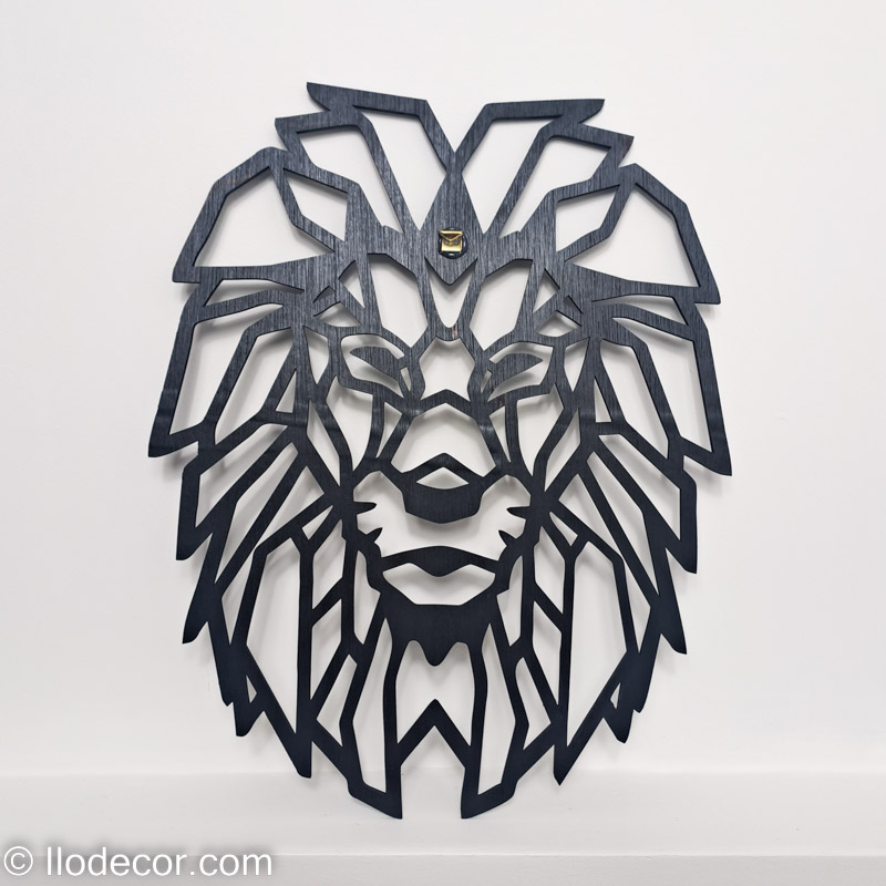tête de lion géométrique en bois