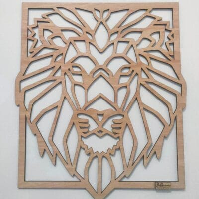 Cadre lion géométrique en bois